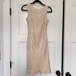 Vtg De Lauru Dress Womens 9 Tank Sleeveless Ivory Shimmer Tie V Back Lined